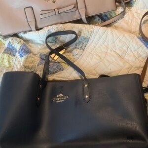 Coach Black Pebbled Leather Tote with Gold Logo